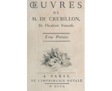 Crebillon,(P.J.).: Oeuvres. 2 Bde. Paris, Imprimerie Royale 1750. 4°. Mit gest. Front., Titel u. Kopfvign., 1 Init. u. Verf.-