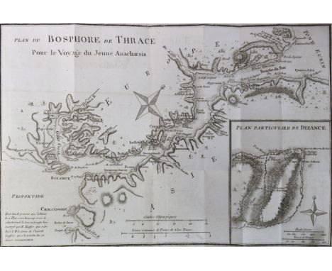 Barthelemy,J.J.: Voyage du jeune Anacharsis en Grece. 9 Bde. Zweibrücken, Sanson 1791. Mit 31 gefalt. Kupfertaf.- u. Karten. 