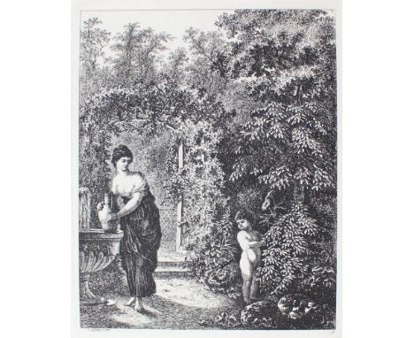 Gessner, Salomon: (1730 Zürich 1788). Amor besucht ein Mädchen in Gartenlandschaft. Radierung, 1771. Plgr. ca. 22 x 17 cm, Bl