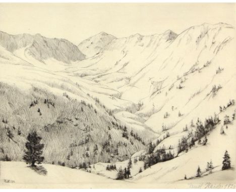 Haider, Ernst: (1890 München - Starnberg 1988). Verschneites Hochtal. Radierung auf gelbl. Japan, 1924. 18 x 23 cm, Blgr. 25 