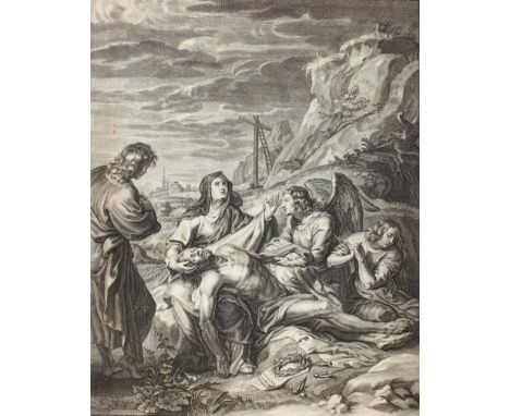 Kreuzabnahme: bzw. Ablegung. 2 Kupferstiche mit dem Leichnam Christi, Maria, Maria Magdalena u. vers. Jüngern. 1. H. 18. Jh.,