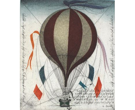Janak, Alois: (1924 Schönpriesen/Tschechien). Ballon. Farbradierung 1980. Plgr. ca. 14,5 x 12,5 cm, Blgr. ca. 37 x 26 cm. Sig