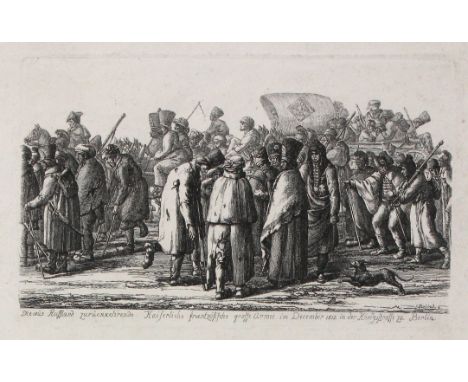Kuhbeil, Carl Ludwig: (1766 Berlin 1823). Zurückgekehrte Armee. - Ein Bashkir. 2 Radierungen 1812/13. Ca. 10,5 x 16,5 bzw. 14