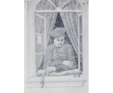 Pfeifenraucher: mit Fernglas. Bleistiftzeichnung, 19. Jh. Ca. 19 x 13 cm. Unten rechts sign. mit (J.?) Schneider. Unter Passe
