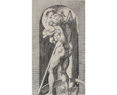 Caraglio, Gian Jacopo: (um 1500 Parma - Krakau 1565). Saturn. Kupferstich. 1526. 19,6 x 11 cm.   R