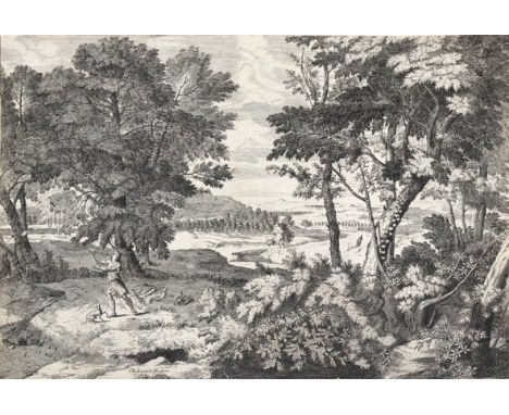 Both, Jan Dircksz: (Um 1615 Utrecht 1652). Die Frau auf dem Maulesel. Blatt 3  aus der Folge "Vier vertikale Landschaften". R