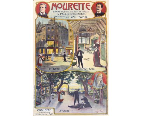 Mourette.: Drama Musical en 3 Actres &amp; 6 Tableaux. Farblithogr. von Marius Barrett, bei Choudens 1909. Blgr. ca. 120 x 80
