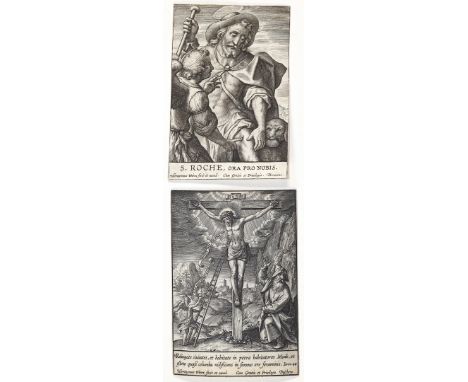 Wierix, Hieronymus: (1553 Antwerpen 1619). S. Roche, ora pro nobis. - Relinquite civitates, et habitate in pertra habitatores