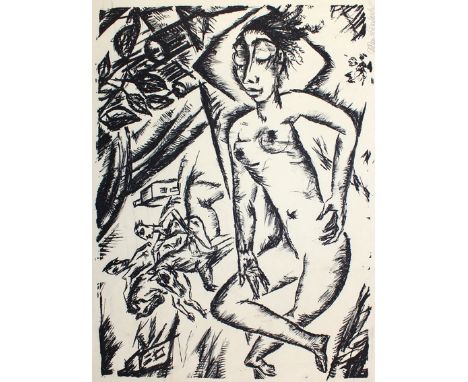 Burchartz, Max: (1887 Elberfeld 1961). Schlafende Frau. Original-Lithographie auf Japan. Unten rechts mit Bleistift signiert.