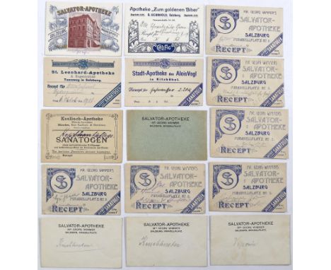 Apotheke.: Sammlung von ca. 65 (meist illustrierten) Salzburger Apotheken-Briefumschlägen für Rezepte. Alle ca. 1908-1917.  D
