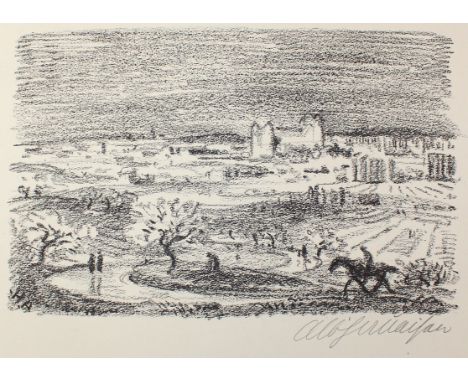 Haueisen, Albert: (1872 Stuttgart - Kandel 1954). 4 Bl. Lithographien in Schwarz (2) bzw. Braun bei Kunstdruckerei Künstlerbu