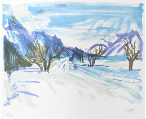 Spälty, Marianne Nelly: (1935 Zürich - Küsnacht 2021). Abstrakte Landschaft. Farblithographie. 20. Jhdt. 28,5 x 37 cm. Sign. 