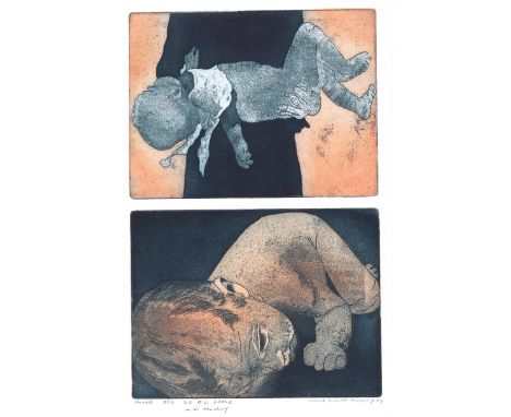Munsky, Maina Miriam: (1943 Wolfenbüttel - Berlin 1999). Kinder. Zwei Aquatinta-Farbradierungen auf einem Bl. 1971. Je 15 x 1