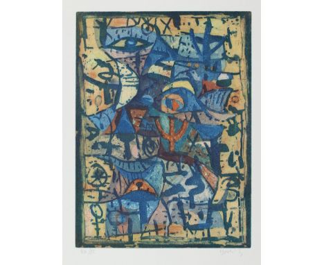 Takahashi, Yoshi: (1943 Tokio - Bad Reichenhall 1998). Ohne Titel. Farbradierung. Plgr. ca. 33 x 24,5 cm, Blgr. ca. 68 x 50 c