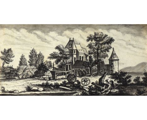 Hess,L.: Im Paradiese. Kupferstich von Christian Carl Ludwig Hess um 1800. Ca. 8 x 14 cm. Unten rechts sign. sowie betitelt. 