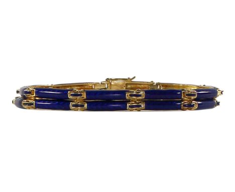 Italienisches Armband 750 GG: 18 K. Zweistrangiges Armband mit blauer Emaille im Art-Deco-Stil. L: 17,5 cm. Gew. 23,4 g. - It