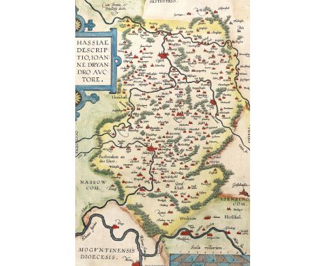 Hessen.: Slg. von 5 tls. kolor. Karten in Kuferstich (3) u. 2 (1 Farb- u. 1 grenzkolor.) Lithographie, 16.-19. Jh. Qu.4°-Qu.F