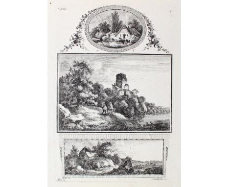 Frey, Johann Michael: (1750 Augsburg 1818). 3 Landschaften untereinander auf 1 Bl. Nr. 27,2 aus einer Folge. Radierung auf Bü