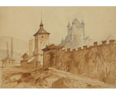 Thun.: Aquarell über Bleistift von A. Geyer (1816-1883). Um 1840. Ca. 22 x 32 cm. Verso hs. sign. o. zugeschr. - An den ob. E