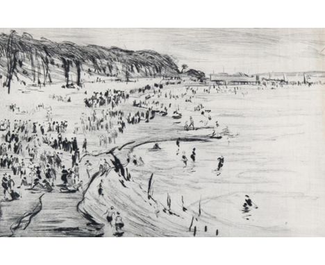 Paeschke, Paul: (1875 Berlin 1943). Strandszene. Kaltnadelradierung. 21,5 x 32,5, Blgr. 35,5 x 48 cm.  Lichtrandig, stellenw.