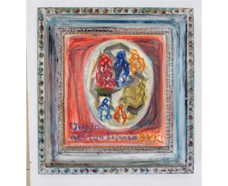 Kümpel-Kaufmann, Barbara: (1944 in Freiburg - Karlsruhe 2019) "Veggio nel tuo belviso" Abstrakte Ölmalerei, ca. 56 x 49 cm, g