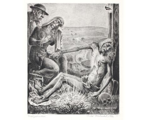 Münch-Khe, Willi: (1885 Karlsruhe 1960). "Kreuzabnahme". Radierung auf JW Zanders. 28 x 23 cm, Blgr. 44 x 36,2 cm. Sign. u. b