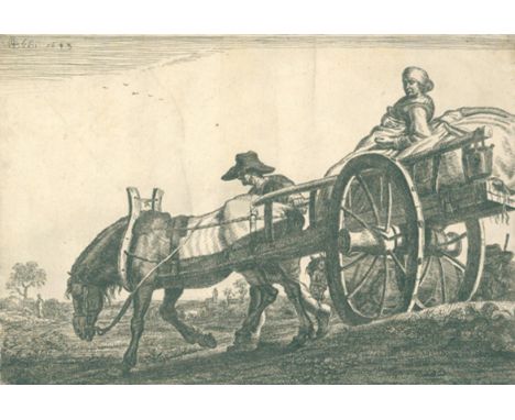 Bleker, Gerrit Claesz: (1610 Haarlem 1656). Der zweirädrige Karren. Radierung auf Bütten mit WZ "LL" 1643. Blgr. 21,1 x 30,7 