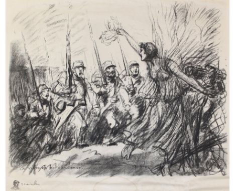 Steinlen, Théophile Alexandre: (1859 Lausanne - Paris 1923). La victoire en chantant... Lithographie. 1919. 55 x 66,5 cm. Bet