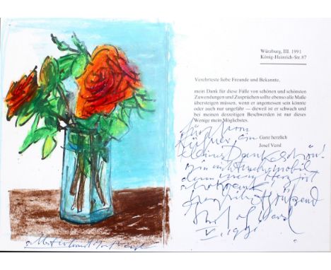 Versl, Josef: (1901 Landshut - Würzburg 1993). Dankeskarte. Faserstift, Wachskreide. Mai 1991. 22 x 30 cm.   R