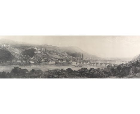 Heidelberg.: Blick auf die Stadt über den Neckar mit dem Schloss links. Nach B.Höfling, gest. von C.Huber bei Felsing, Berlin