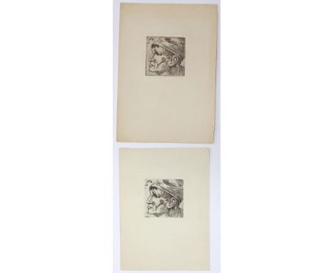Martini, Alberto: (1876 Oderzo - Mailand 1954), zugeschrieben. 2 Portraits eines jüngeren Mannes mit Kopfbedeckung. Radierung