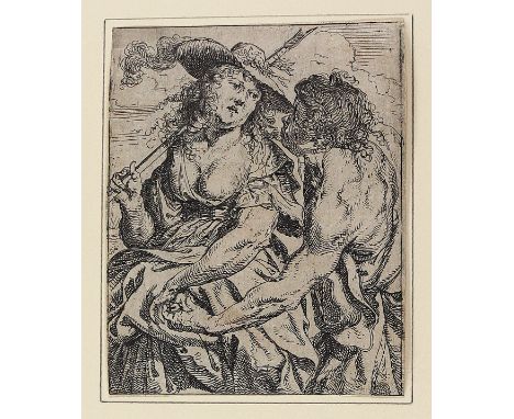 Yperen, Jan Thomas van: (1617 Flandern, genauer Ort unbek. 1673). Ein Mann möchte die Han einer Frau mit Hut ergreifen, deren