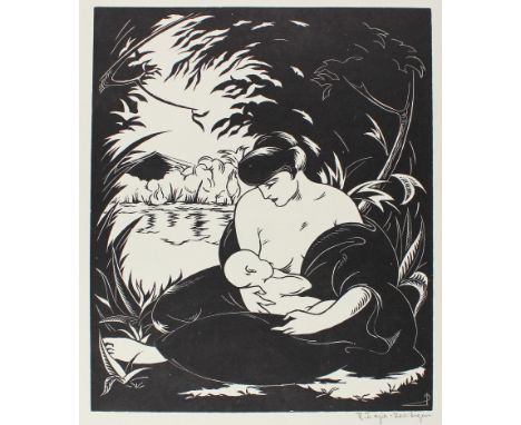 Pajer-Gartegen, Robert: (1886 Wien 1944). Ruhe am See. Holzschnitt auf Ingres Viribus Inats, (1931). 26 x 21,8 cm. Sign. u. m