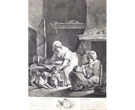 Großmutter.: La Grand-Maman. Kupferstich von Binet n. Greuze bei Beauvarlet, Paris 2.H. 18. Jh. 38 x 30, Blgr.47 x 36 cm. - W