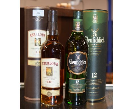 ABERLOUR 10 YEAR OLD HIGHLAND SINGLE MALT SCOTCH WHISKY, WITH PRESENTATION BOX - 70CL, 40% VOL &amp; GLENFIDDICH 12 YEAR OLD 