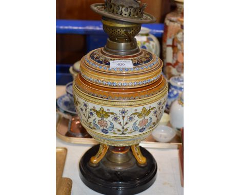 DECORATIVE OLD POTTERY PARAFFIN LAMP    