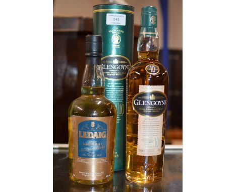 GLENGOYNE 10 YEAR OLD SINGLE HIGHLAND MALT SCOTCH WHISKY, WITH PRESENTATION BOX - 700ML, 40% VOL &amp; THE LEDAIG PEATED SING
