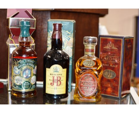 TRIPLE BOTTLE WHISKY SELECTION COMPRISING CARDHU 12 YEAR OLD - 700ML, 40% VOL, J &amp; B RESERVE 15 YEAR OLD SCOTCH WHISKY - 