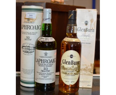 LAPHROAIG 10 YEAR OLD SINGLE ISLAY MALT SCOTCH WHISKY, WITH PRESENTATION BOX - 70CL, 40% VOL &amp; GLENBURN 10 YEAR OLD SINGL