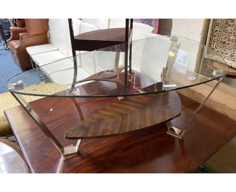 KIDNEY GLASS SHAPE COFFEE TABLE IN WOOD SHELF