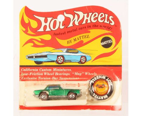 Hot Wheels Redline Mercedes - Benz 280SL Spectraflame green, white interior, blue tinted windows, 1969 Hong Kong base, toning