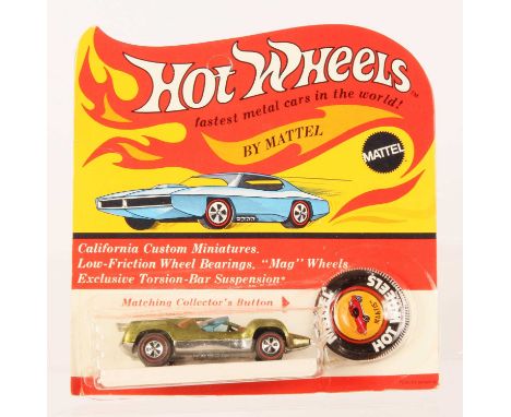 Hot Wheels Redline Mantis Spectraflame Olive, brown interior, blue tinted windows, 1969 USA base, some toning to body, comes 