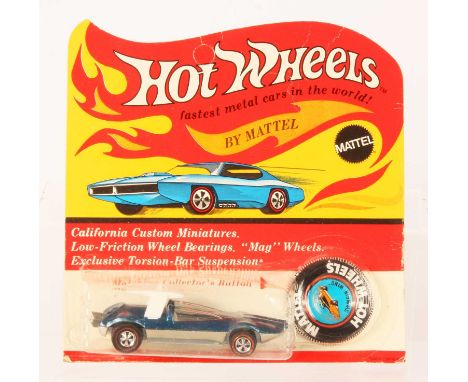 Hot Wheels Redline Swingin' Wing Spectraflame blue, white interior, clear windows, 1969 USA bright shiny base, heavy toning t
