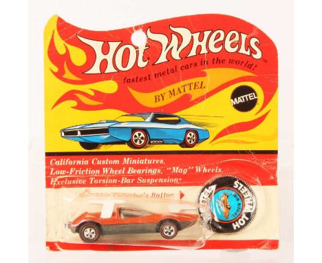 Hot Wheels Redline Swingin' Wing Spectraflame salmon pink, white interior, clear windows, 1969 USA tarnished base, some tonin