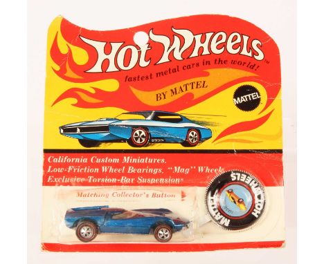 Hot Wheels Redline Turbofire Spectraflame Blue, off white interior, clear windscreen, 1968 USA base, toning &amp; pitting to 