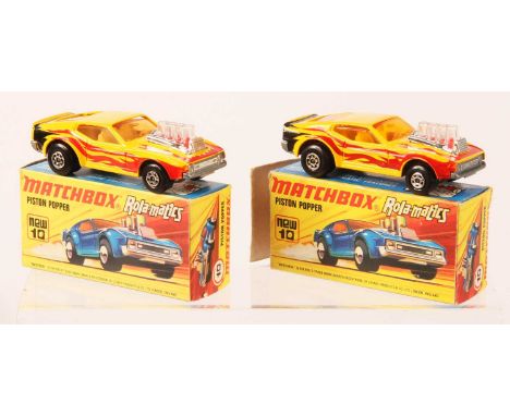 Matchbox Superfast 2 x 10b Piston Popper (US Issue Hot Popper) - both are yellow body with red &amp; black flame tampo print,