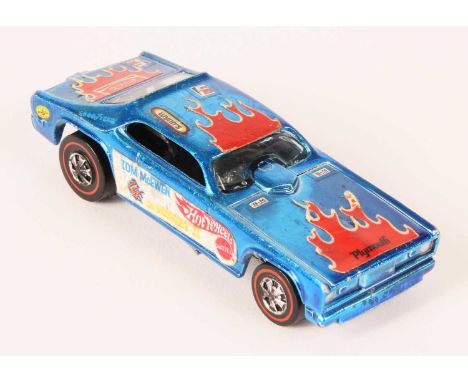 Hot Wheels Redline The Mongoose II Funny Car. Spectraflame Light Blue body, black interior, clear windows, 1969 USA base, Tom