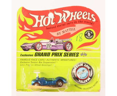 Hot Wheels Redline Chaparral' 2G Spectraflame Blue, black interior, blue tinted screen, 1968 Hong Kong base, some toning &amp