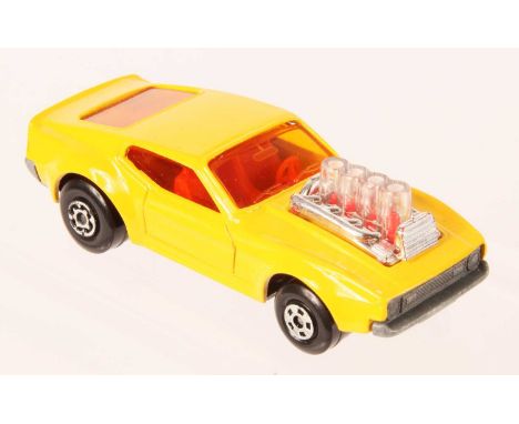 Matchbox Superfast 10b Ford Mustang Piston Popper (US Issue Hot Popper) - dark yellow body WITHOUT TAMPO PRINT, dark amber wi