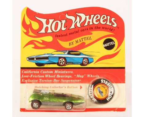 Hot Wheels Redline Peeping Bomb Spectraflame Apple Green, black interior, clear windscreen, 1969 USA base, toning &amp; pitti